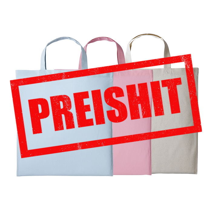 Baumwolltasche Basic Preishit mit kurzen Henkeln – 140 g/m² OEKO-TEX Baumwolle, 38x42 cm, 13 Farben, kurze Henkel, bedrucken