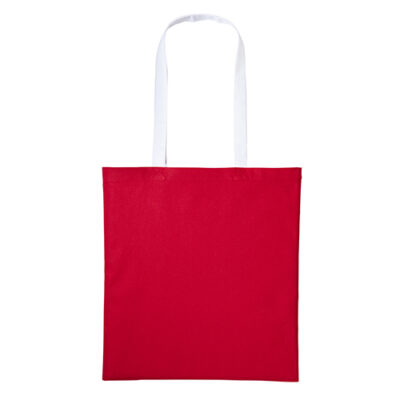 Baumwolltasche farbige lange Henkel in Rot-Weiß – 140 g/m² OEKO-TEX Baumwolle, 38x42 cm, lange Henkel 67 cm, 14 Farbkombinationen, bedruckbar