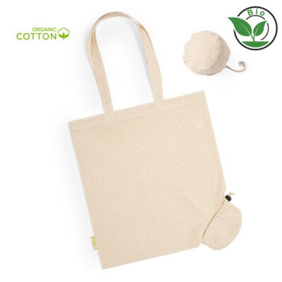 Faltbare Bio-Baumwolltasche Nepax in Natur – 120 g/m² Bio-Baumwolle, 38x44 cm, lange Henkel 70 cm, faltbar, Kreuznähte, bedrucken
