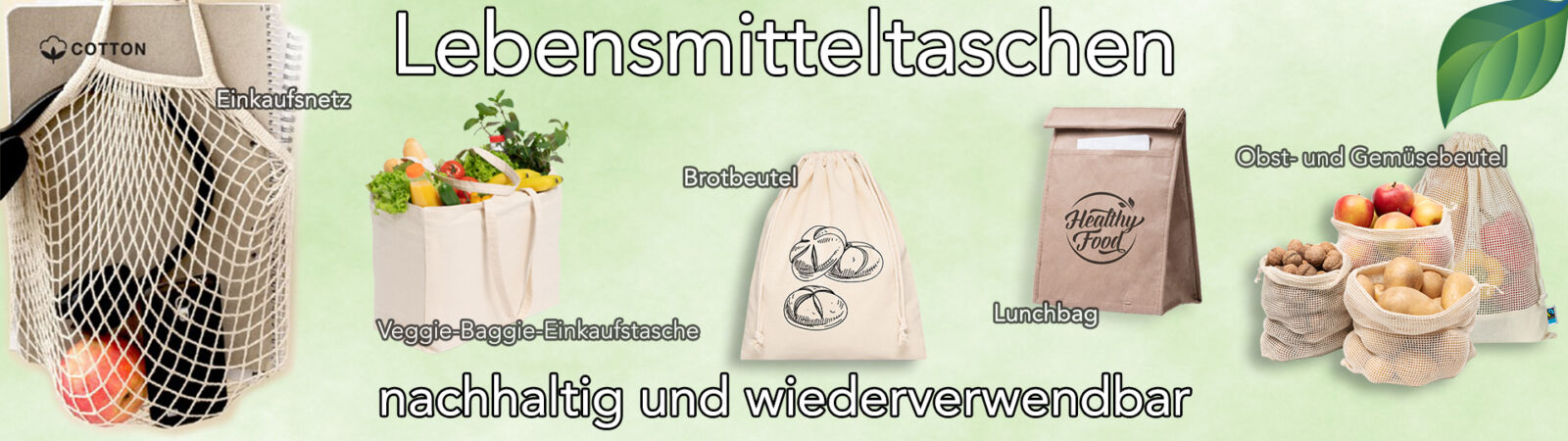 Nachhaltige Taschen, Brotbeutel und Einkaufsnetze bedrucken