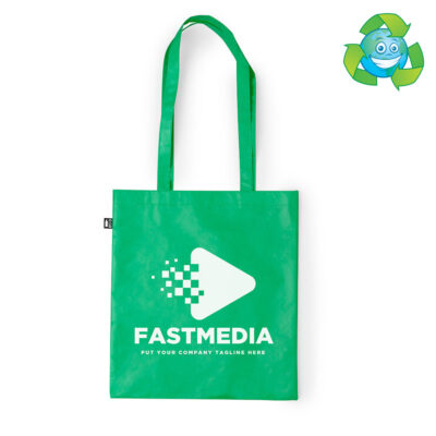 Rpet Tasche Frilend Werbeartikel grün aus recycleten Platiktaschen gewonnen