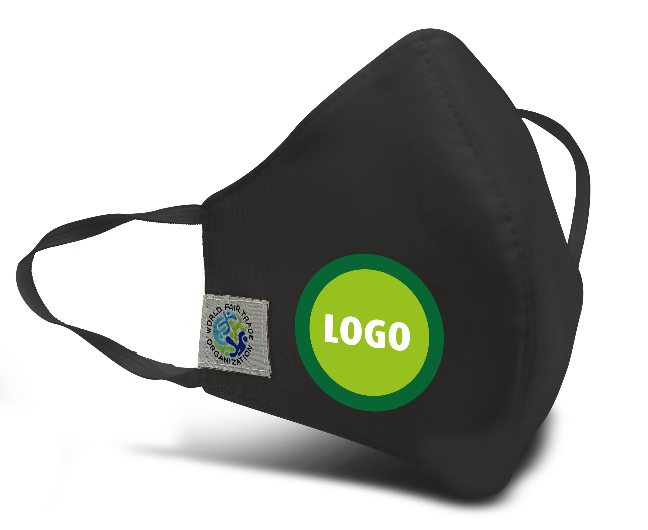 Hygienemaske Gesichtsmaske Fairtrade in der Farbe Schwarz Detailansicht bedruckt bei taschenprint