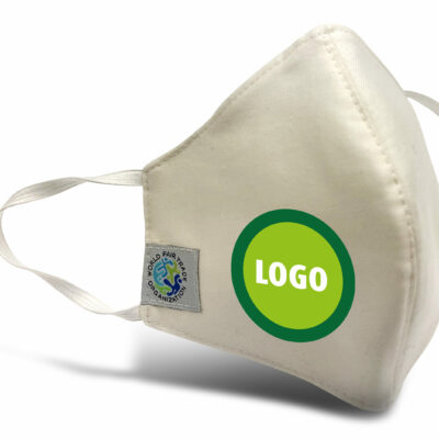 Hygienemaske Gesichtsmaske Fairtrade in der Farbe Cremeweiß Detailansicht bedruckt bei taschenprint