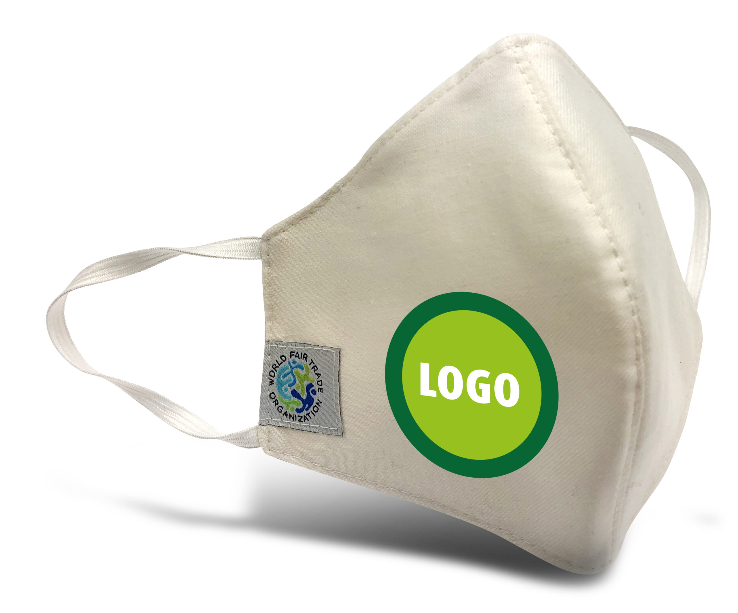 Hygienemaske Gesichtsmaske Fairtrade in der Farbe Cremeweiß Detailansicht bedruckt bei taschenprint