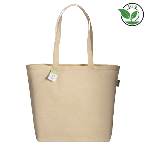 Maxi Bio-Baumwolltasche Caorle in Natur – 135 g/m² Bio-Baumwolle, 50x38x15 cm, Bodenfalte, lange Henkel, OEKO-TEX & Bio-zertifiziert, bedruckbar