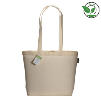 Midi Bio-Baumwolltasche Cento in Natur – 120 g/m² Bio-Baumwolle, 40x30x10 cm, Bodenfalte, lange Henkel, OEKO-TEX & Bio-zertifiziert, bedrucken
