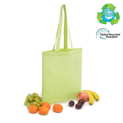 Recycling Baumwolltasche Saola bag4future in Grün – 140 g/m², 38x42 cm, lange Henkel, leicht meliert, GRS-zertifiziert, jetzt bedrucken