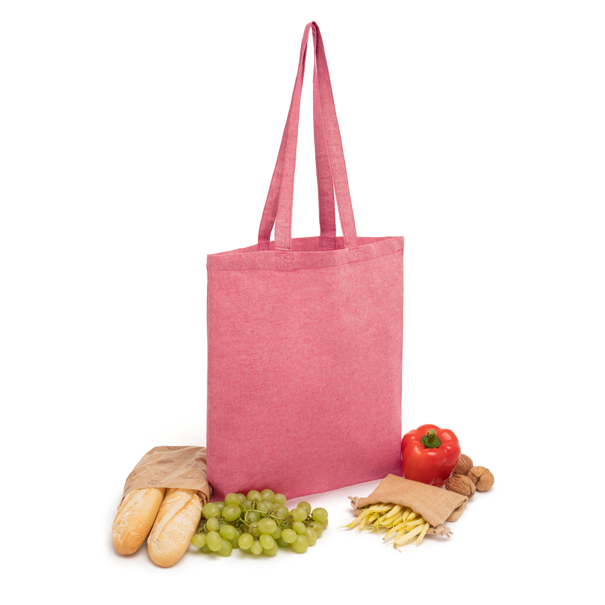 Recycling Baumwolltasche Saola bag4future in Pink – 140 g/m², 38x42 cm, lange Henkel, leicht meliert, GRS-zertifiziert, jetzt bedrucken