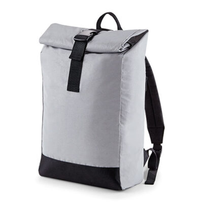 RRucksack Reflective Roll-Top BG138 bedrucken – Frontansicht in Silber