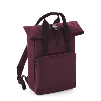 Twin Handle Roll-Top Backpack bedrucken BG118– Detailansicht Roll-Top-Verschluss in Burgund