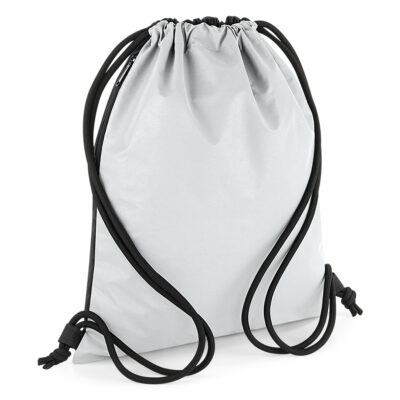 Turnbeutel Tende Reflective BG137 in Silver Reflective – BagBase, 48x40 cm, reflektierendes Material, schwarze Kordeln, jetzt bedrucken