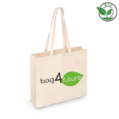 Canvas Einkaufstasche Bio-Baumwolle bag4future in Natur – 340 g/m² GOTS-zertifizierte Bio-Baumwolle, 45x40x10 cm, Bodenfalte, lange Henkel, bedrucken