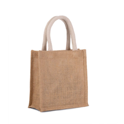Jutetasche Shopper klein Cabas Stil in der Farbe rot mit runden gesteppten Henkeln aus Baumwolle