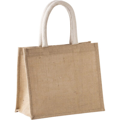 Jutetasche Shopper mittel Cabas Stil in natur mit runden gesteppten Henkeln aus Baumwolle