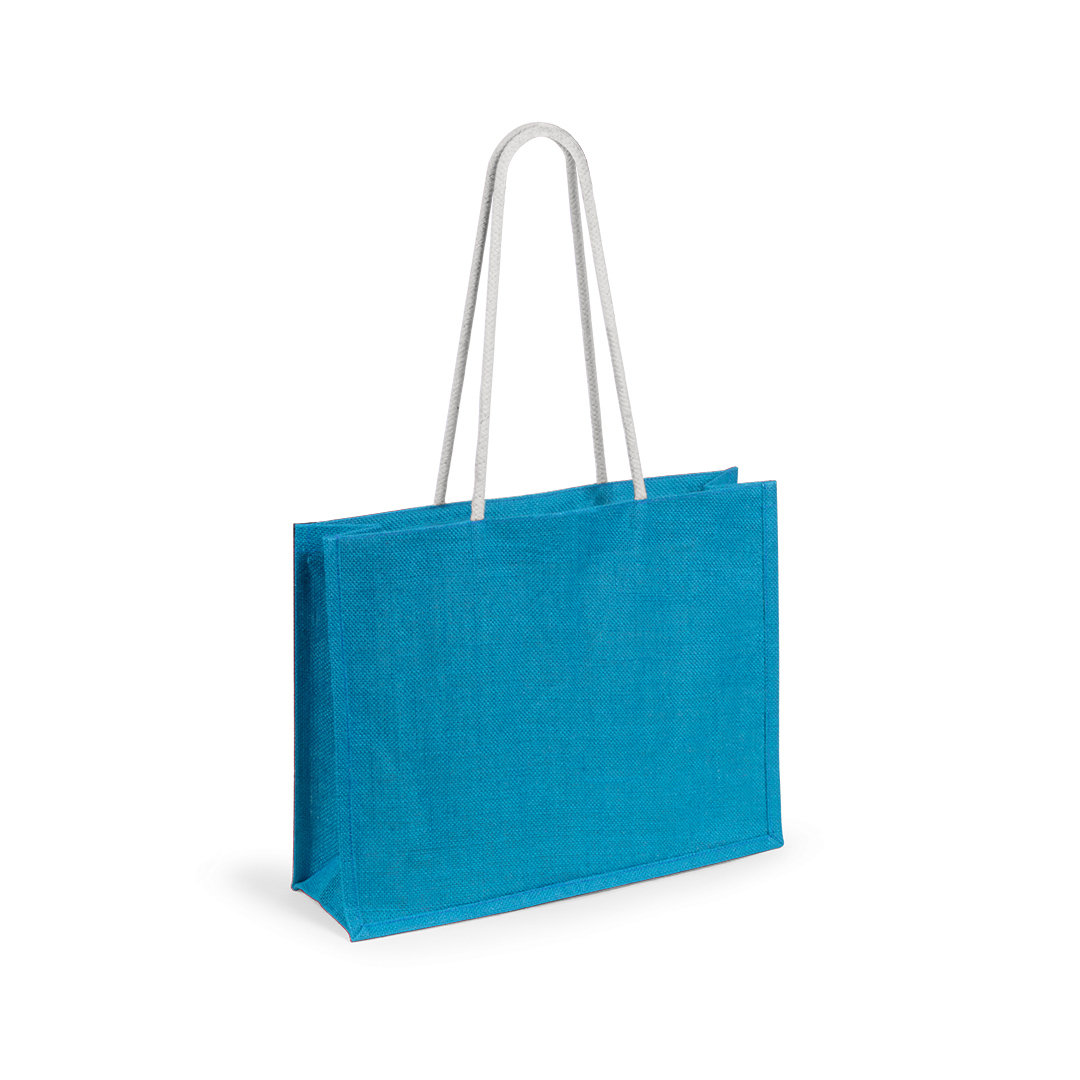 Jutetasche Trendfarben großer Shopper in Hellblau mit weißen Kordelhenkeln zum Bedrucken als Werbemittel