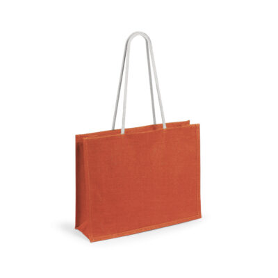 Jutetasche Trendfarben großer Shopper Hintol in Orange mit weißen Kordelhenkeln zum Bedrucken als Werbemittel