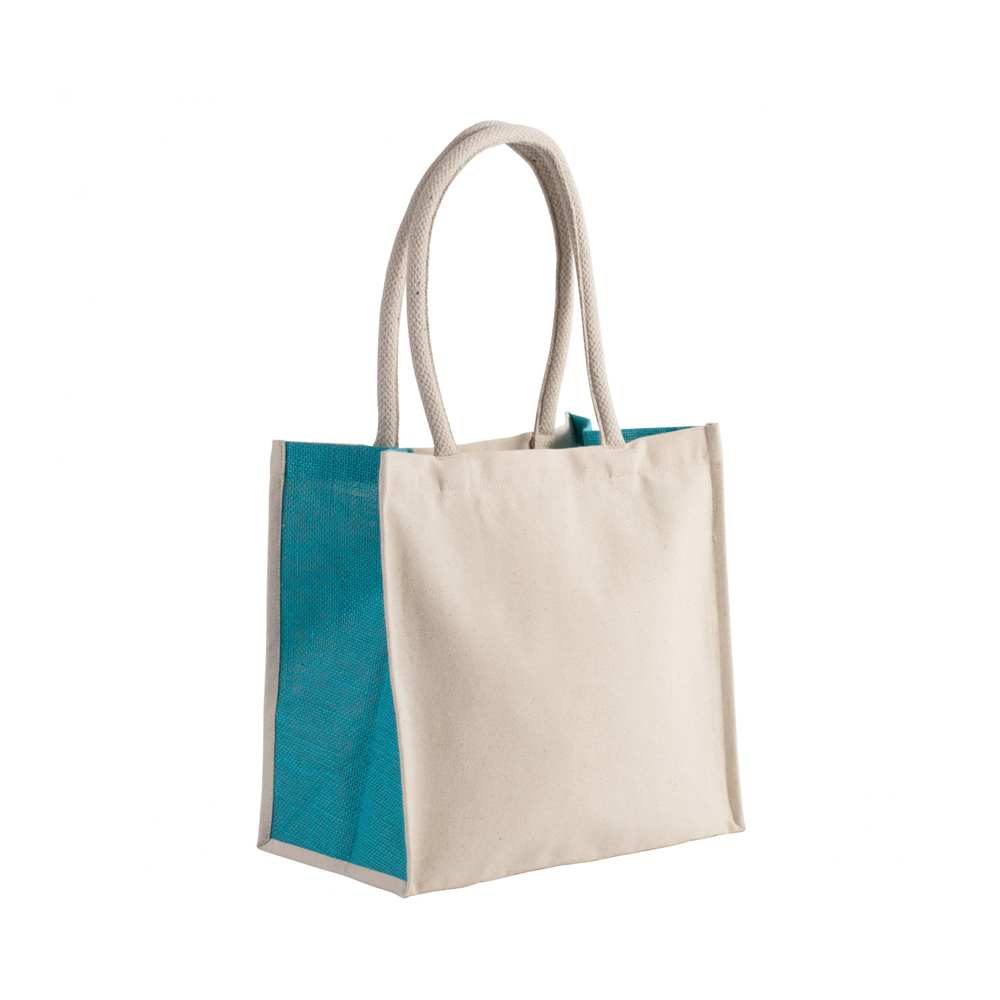 Baumwoll-Jute Shopper Kimood natur-blau bei taschenprint.de