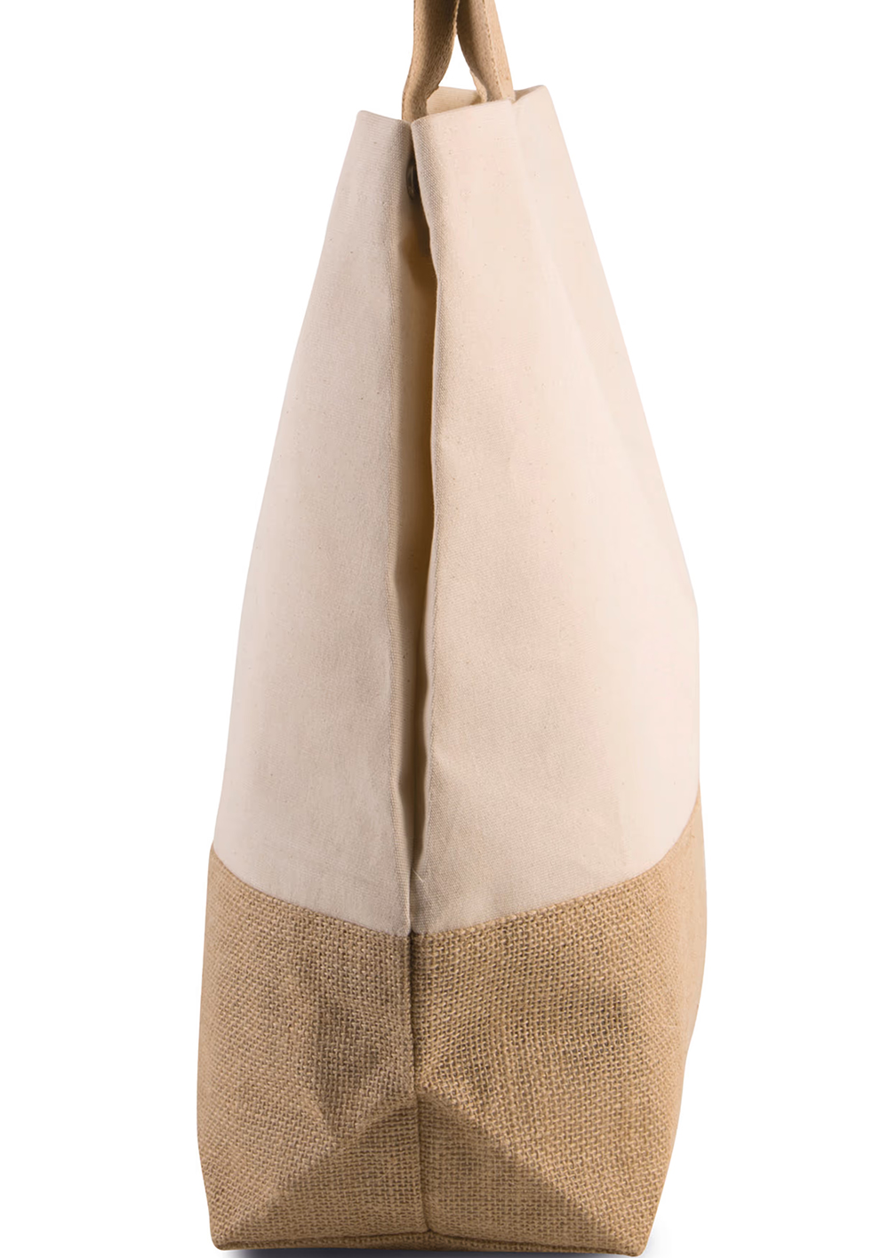 Elegante Baumwoll Jute Shoppingtasche unten Jute laminiert oben Canvas in der Farbe natur mit Innentasche und gewebten Henkeln