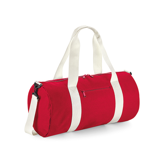 Sporttasche BagBase BG140L bedrucken – Ansicht in Classic Red mit Off-White-Henkeln