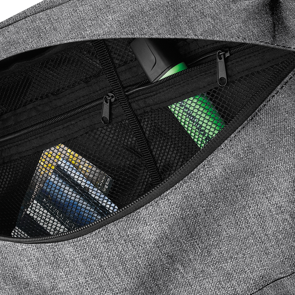 Hüfttasche meliert Cross Body in hellgrau mit schwarzen Details als Werbeartikel bei taschenprint.de