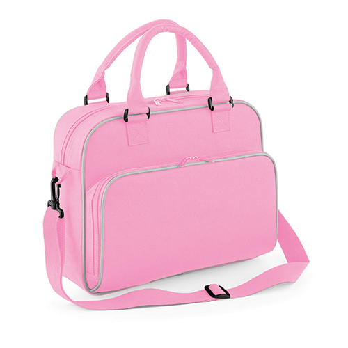 BG145 Junior Dance Bag bedrucken – Frontansicht in Light Grey-Classic Pink