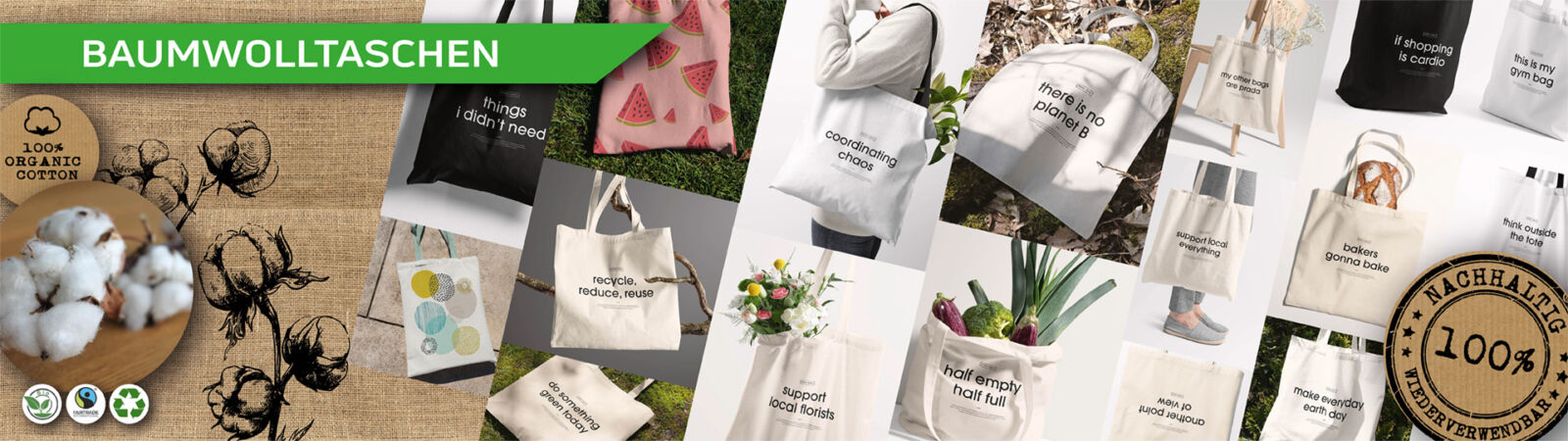 Baumwolltaschen und Bio-Baumwolltaschen bedrucken