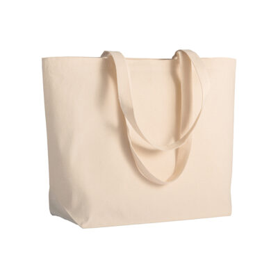 Canvastasche Bologna mit Bodenfalte in Natur – 280 g/m² Baumwoll-Canvas, 50x35x16 cm, lange Henkel, bedruckbar