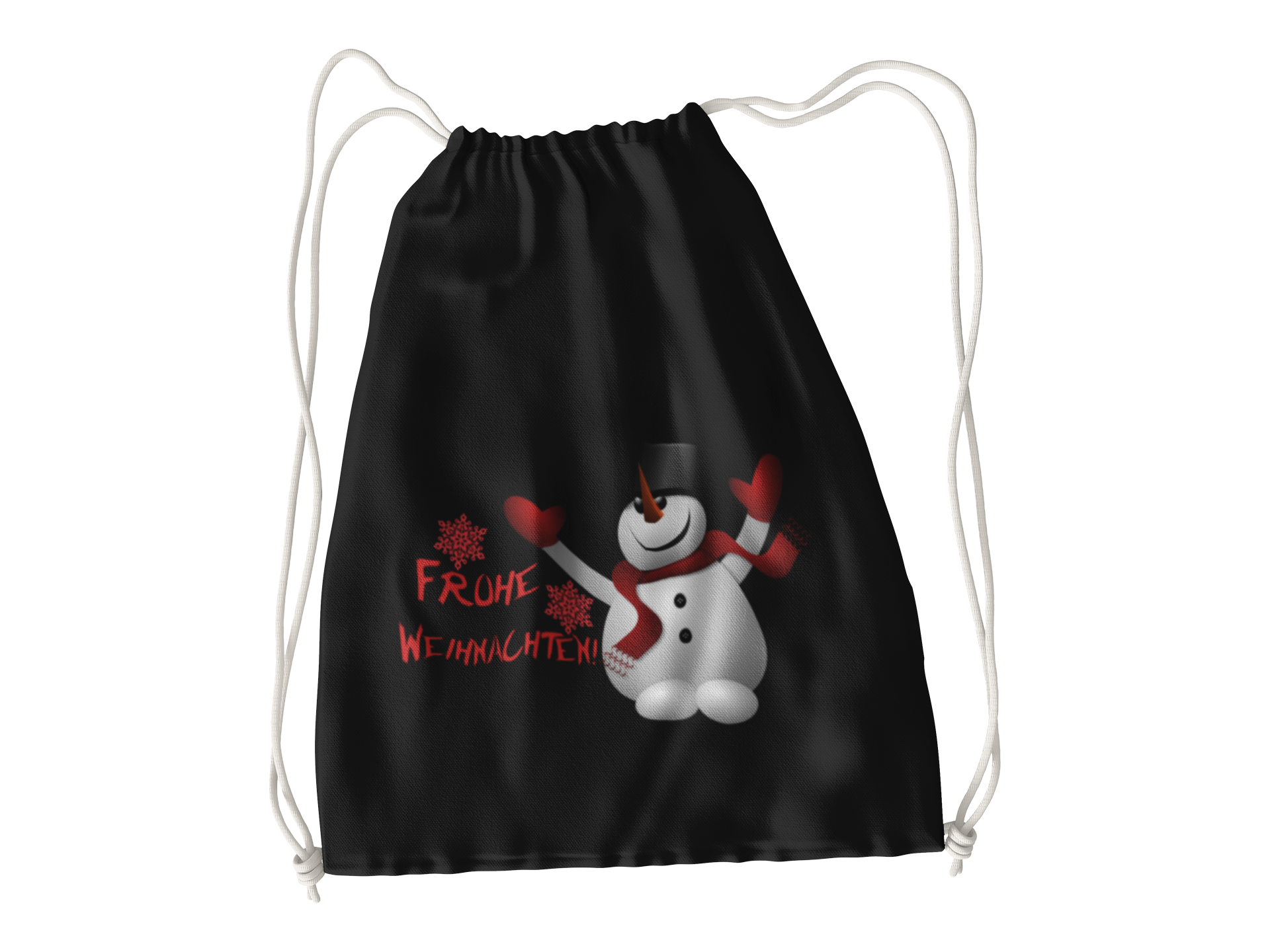 Turnbeutel Jutebeutel Weihnachten Schneemann in schwarz oder grau aus Standard- oder Bio-Baumwolle