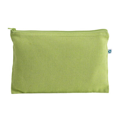 Kosmetiktasche Pula recycling Baumwolle in Grün – 150 g/m², 26x17 cm, meliert, Reißverschluss, jetzt bedrucken