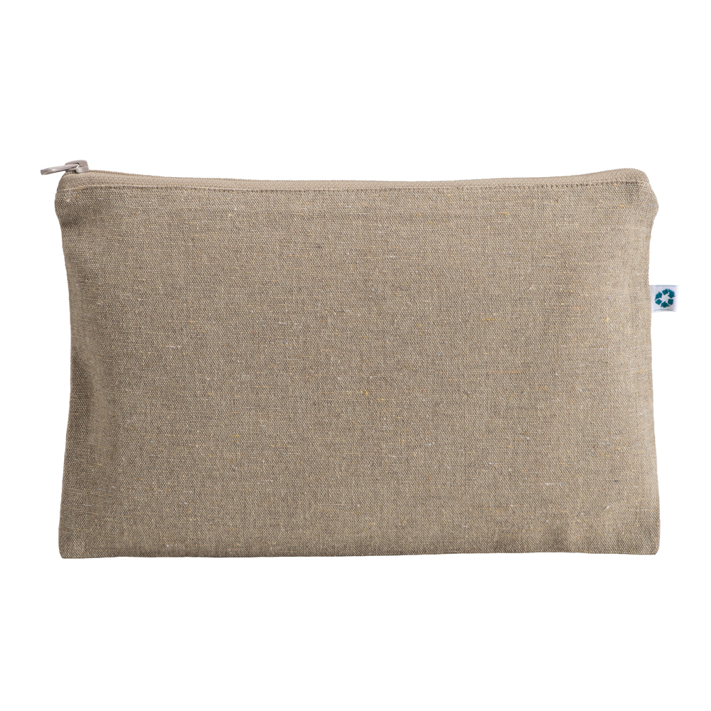 Kosmetiktasche Pula recycling Baumwolle in Natur – 150 g/m², 26x17 cm, meliert, Reißverschluss, jetzt bedrucken