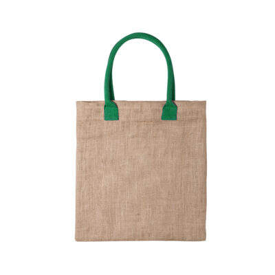 Jutetasche Kalkut bunte Baumwollhenkel in grün mit Logo