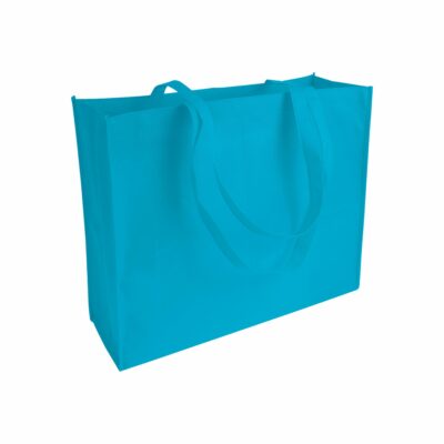 Non-Woven Einkaufstasche Firmi XL in Hellblau – 100 g/m² PP-Vlies, 50x40x12 cm, Boden- und Seitenfalte, lange Henkel 70 cm, bedrucken