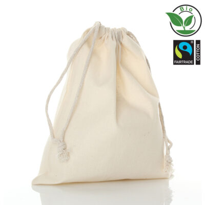 Bio Stoffbeutel Fairtrade Baumwolle in Natur – 140 g/m², 3 Größen XS 10x15 cm / S 17x20 cm / M 25x30 cm, Doppelkordelzug, bag4future, bedrucken