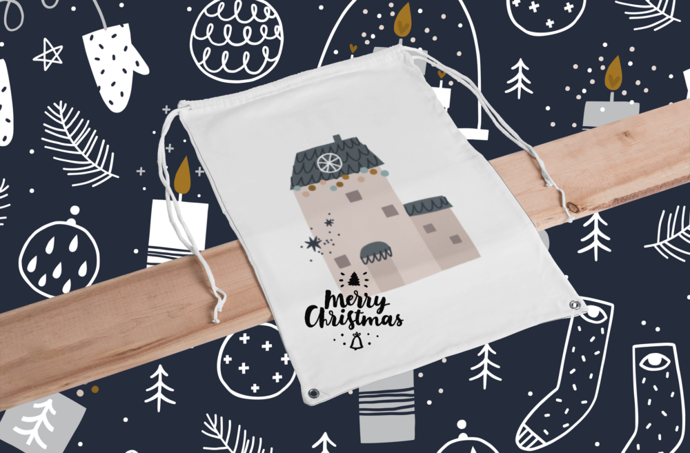 Weihnachtsbeutel Merry Christmas Hygge Weihnachten Geschenkbeutel naturfarben mit Kordel