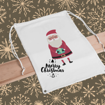 Weihnachtsbeutel Nikolaus mit Geschenk Zuziehbeutel natur für die Weihnachtsstimmung