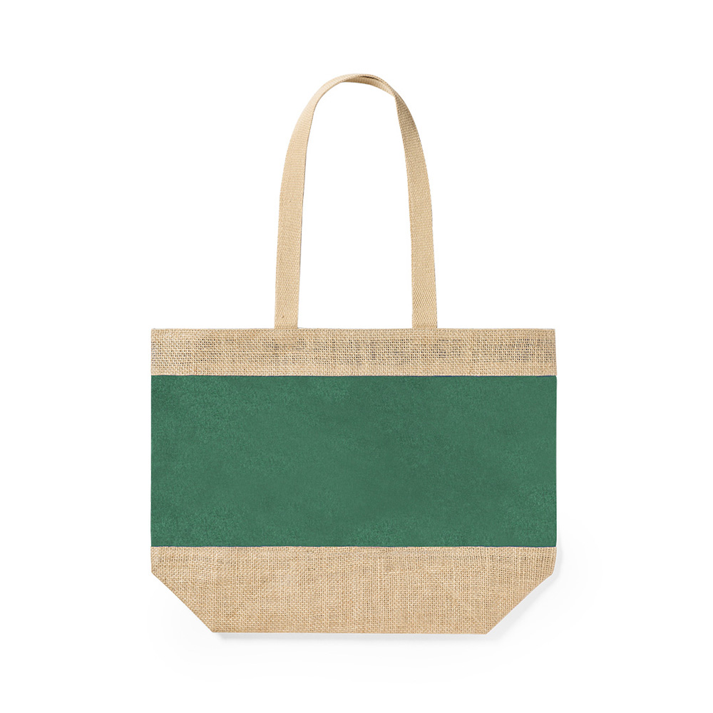 Baumwoll-Jute-Shopper Raxnal zweifarbig natur und grün innen laminiert mit langen Griffen bei taschenprint.de