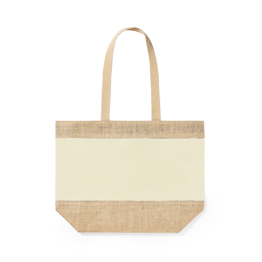 Baumwoll-Jute-Shopper Raxnal zweifarbig natur und beige innen laminiert mit langen Griffen taschenprint.de