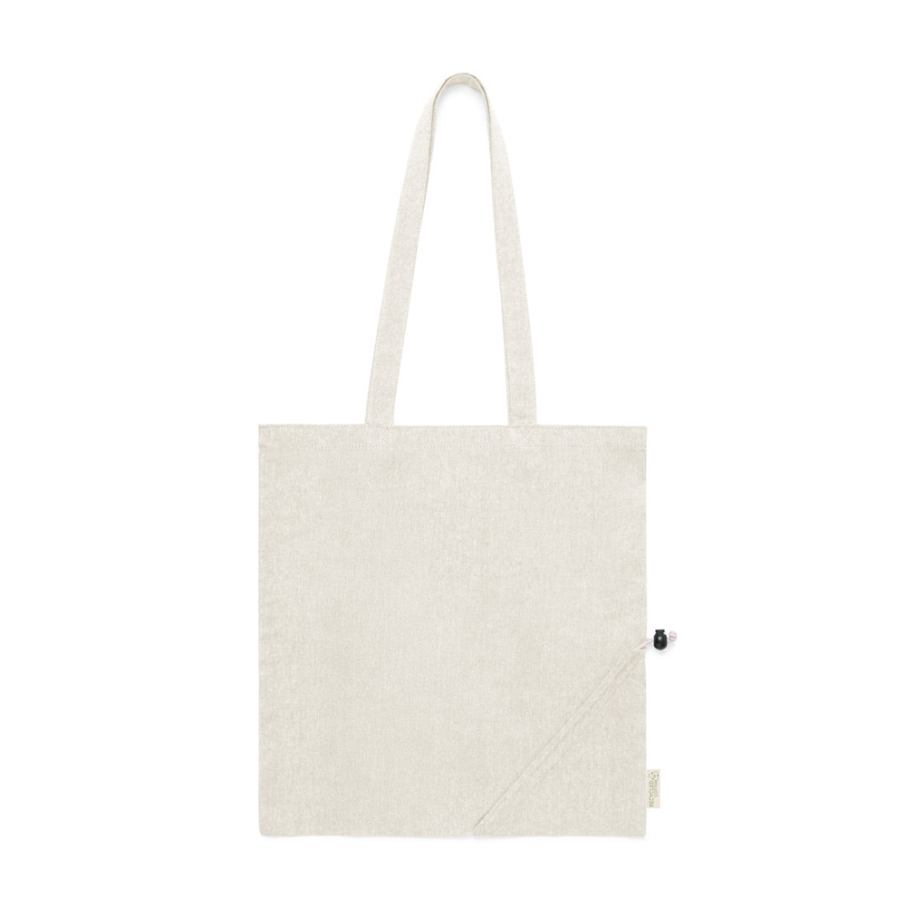 Faltbare Einkaufstasche Biyon recycelte Baumwolle in Natur – 120 g/m², 38x42 cm, GRS-zertifiziert, lange Henkel 70 cm, bedruckn