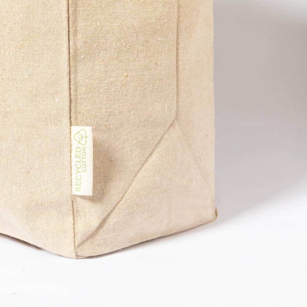 Shoppingtasche Framos recycelte Baumwolle in Natur – mit Siebdruckmotiv, 240 g/m², 43x35x14 cm, Siebdruck Made in Germany, Label "Recycled cotton" bedrucken