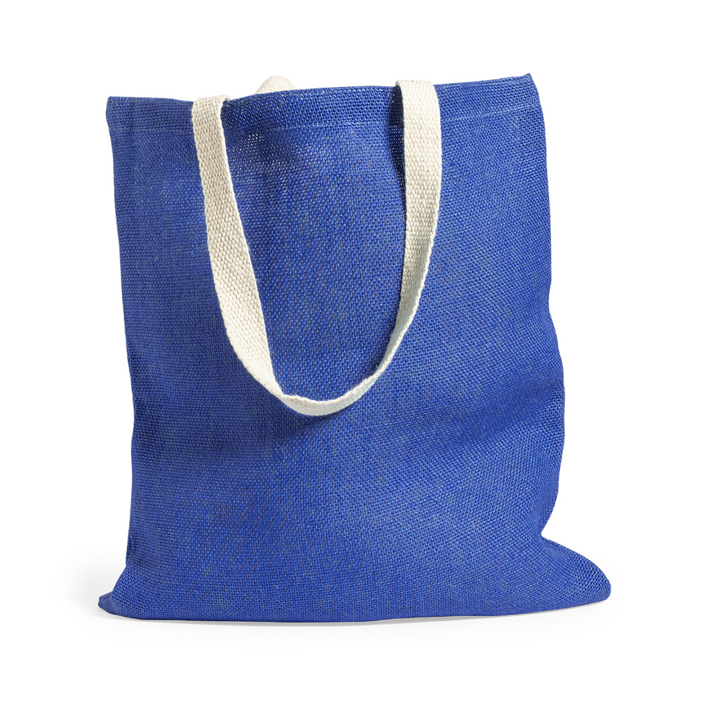 Starke Jutetasche Brios Trendfarben in blau mit weißen langen Henkeln