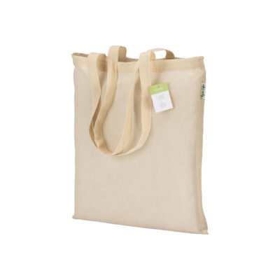 Basic Bio-Baumwolltasche Bled in Natur – 100 g/m² Bio-Baumwolle, 38x42 cm, lange Henkel 70 cm, Kreuznähte, Siebdruck & DTF bedrucken