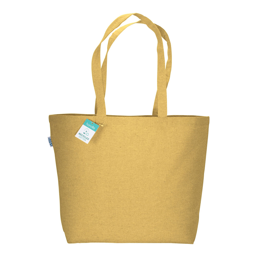 Einkaufstasche Biene Recycling Baumwolle in Gelb – 190 g/m², 50x36x13 cm, lange Henkel, Bodenfalte, jetzt bedrucken