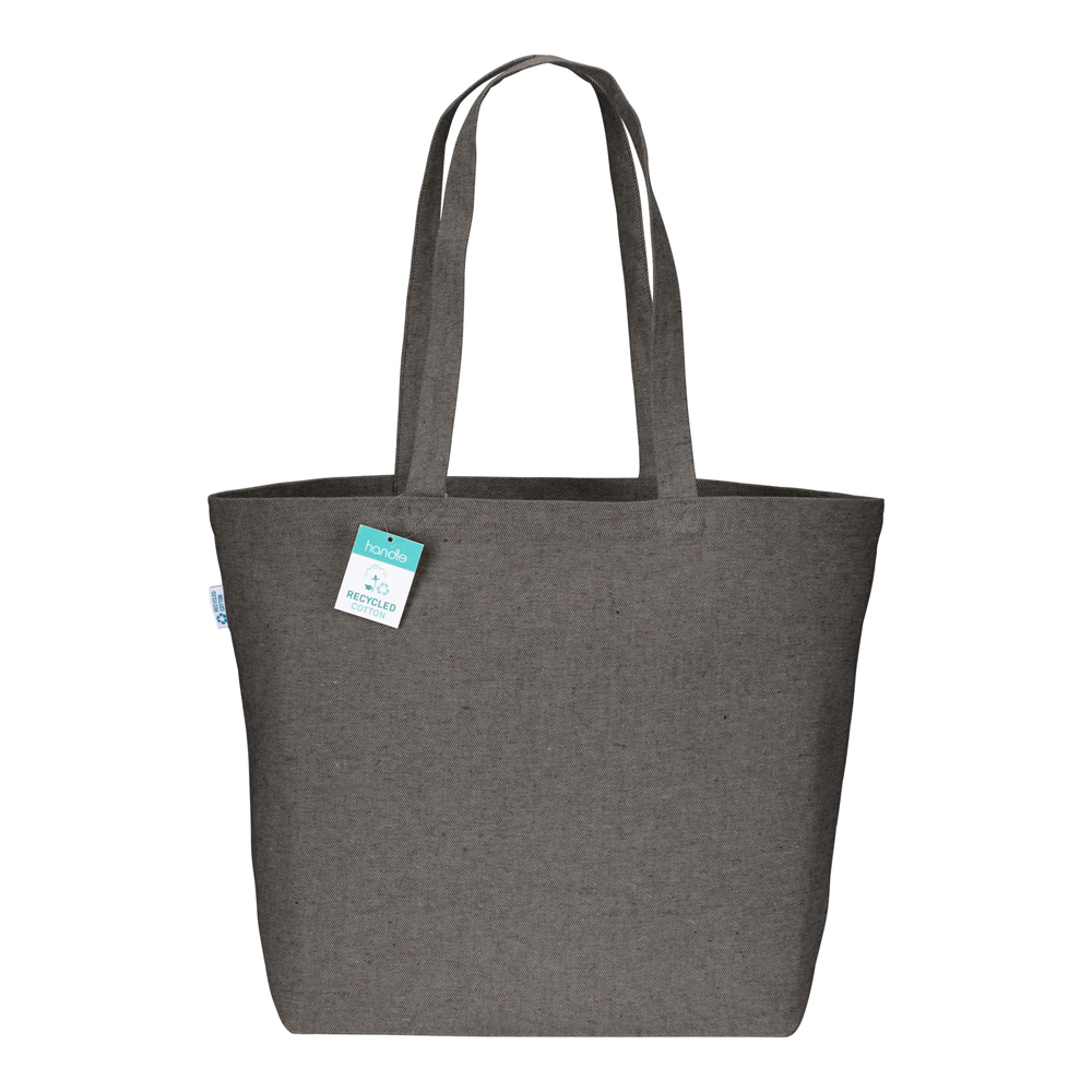 Einkaufstasche Nerz Recycling Baumwolle in Schwarz – 280 g/m², 50x37x17 cm, Bodenfalte mit aufgestellten langen Henkeln, bedruckbar