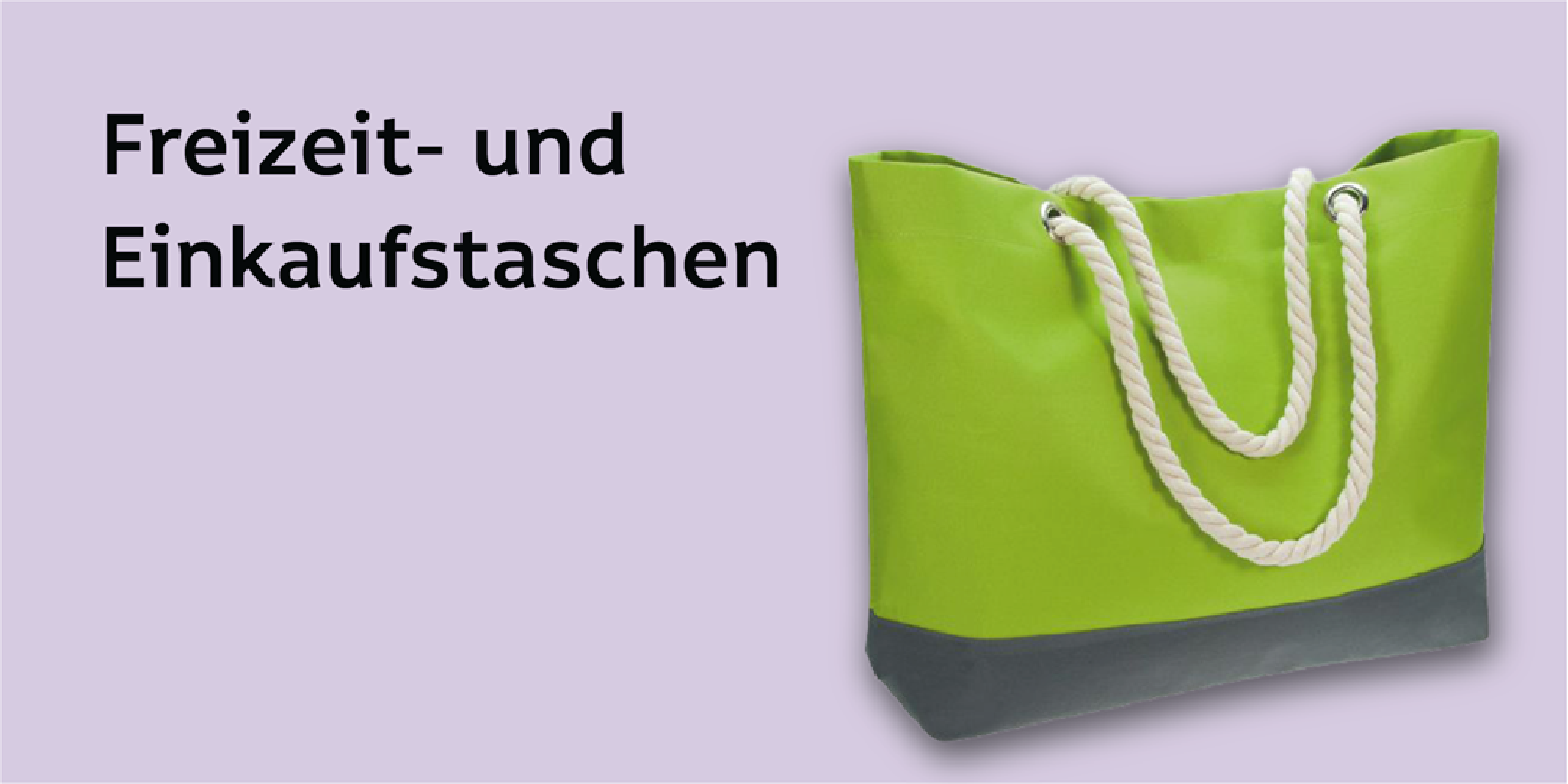 Freizeit-und Einkaufstaschen mit Logo grün-graue Strandtasche mit dicken Kordelhenkeln von Halfar