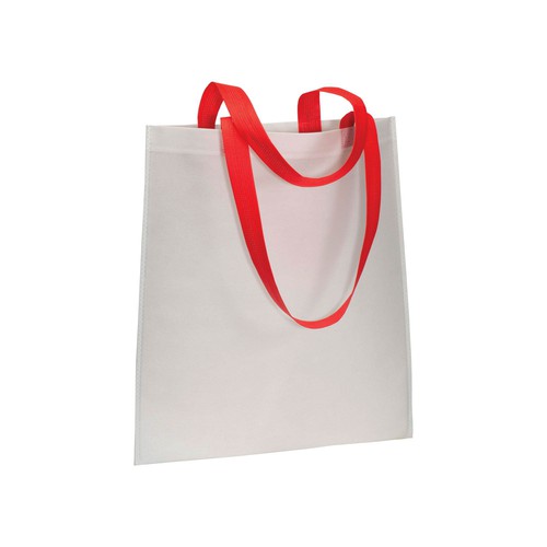 Günstige Vliestasche Trento Nonwoven mit roten langen geschweissten Henkeln bedrucken im Siebdruck bei taschenprint