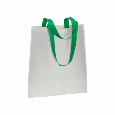 Günstige Vliestasche Trento Nonwoven mit grünen langen geschweissten Henkeln bedrucken bei taschenprint
