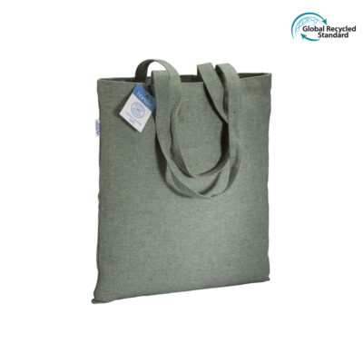 Recycling Baumwolltasche Eule schwere Qualität in Grün – 280 g/m², 38x42 cm, lange Henkel, GRS-zertifiziert, jetzt bedrucken