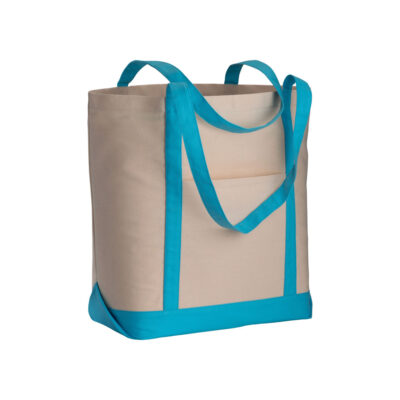 Canvas Shopper Pori natur mit kontrastfarbenen hellblauen Henkeln