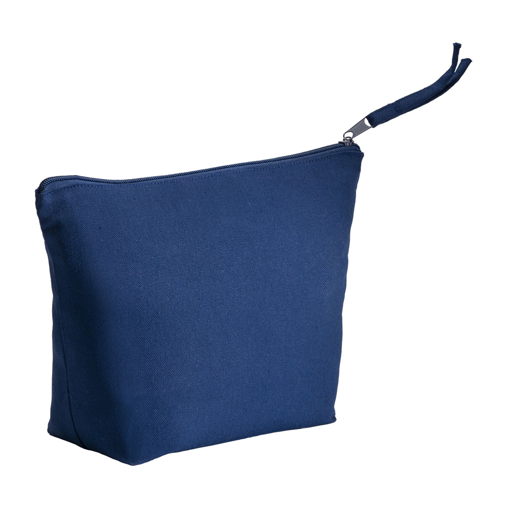 Kosmetiktasche recycelte Baumwolle Polyester in Dunkelblau – 280 g/m², 30x20x10 cm, glatte Stoffoberfläche, jetzt bedrucken