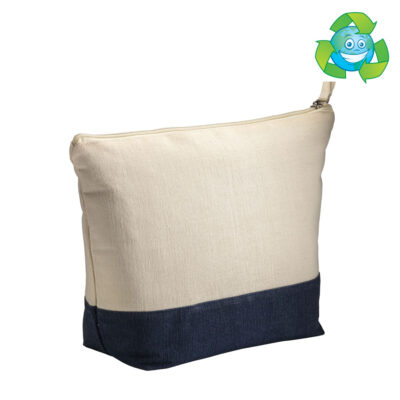 Kosmetiktasche recycelte Baumwolle Polyester in Natur-Schwarz – 280 g/m², 30x20x10 cm, Reißverschluss & Innentasche, jetzt bedrucken